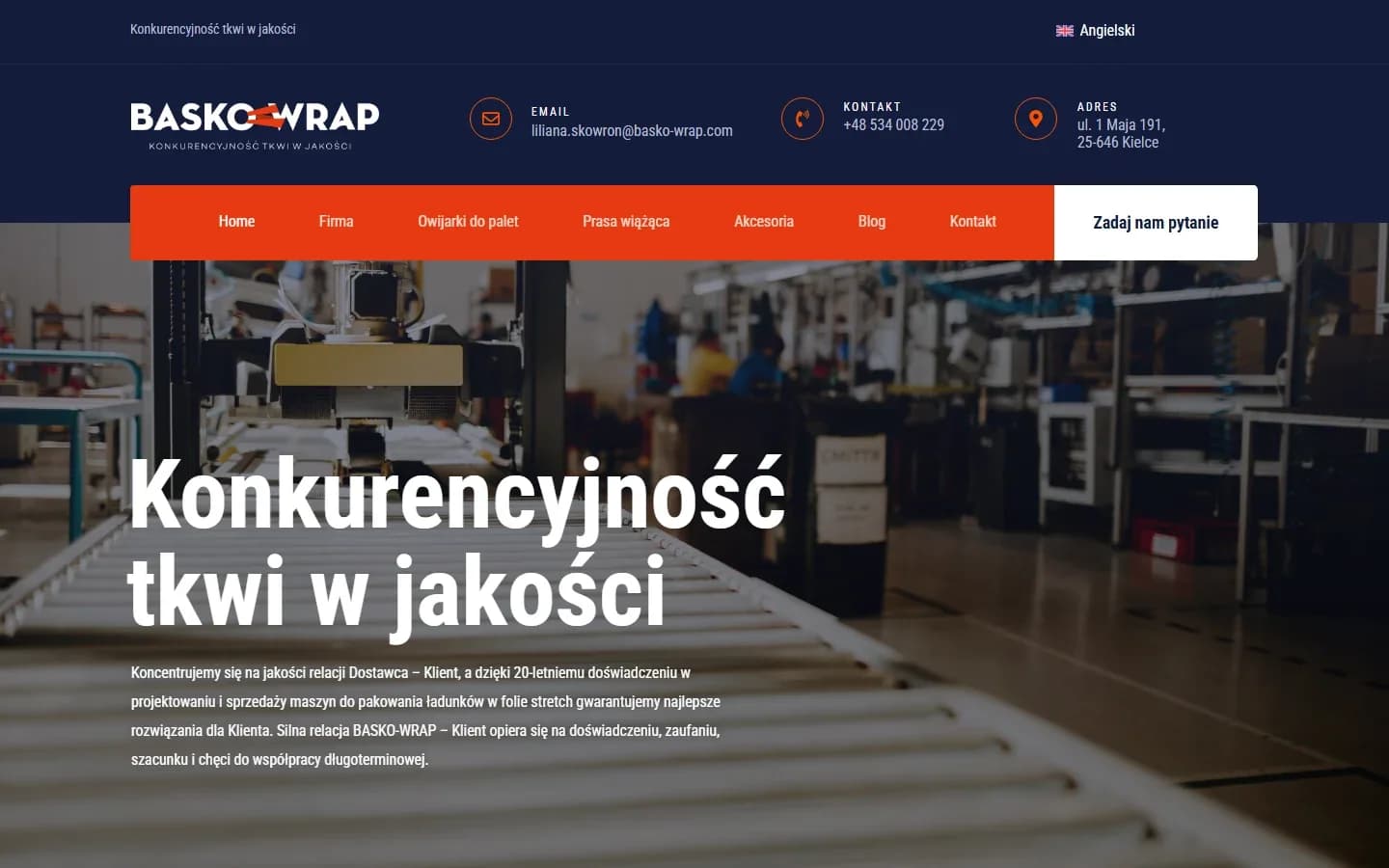 BASKO-WRAP — witryna producenta systemów pakowania — zrzut strony