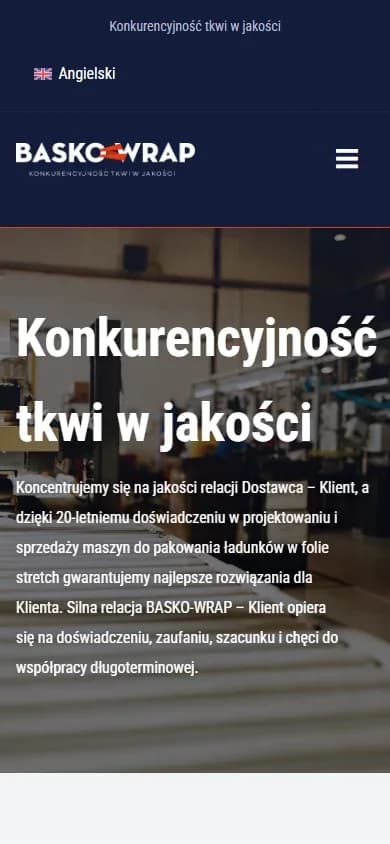 BASKO-WRAP — witryna producenta systemów pakowania — widok mobilny