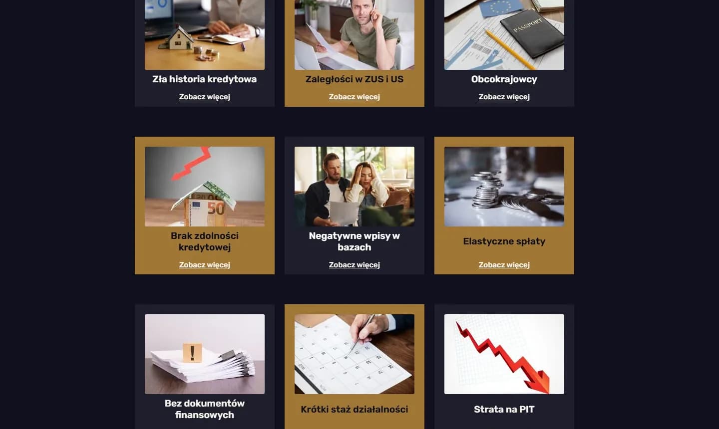Business Point — ciemny interfejs witryny o finansowaniu firm — detal serwisu