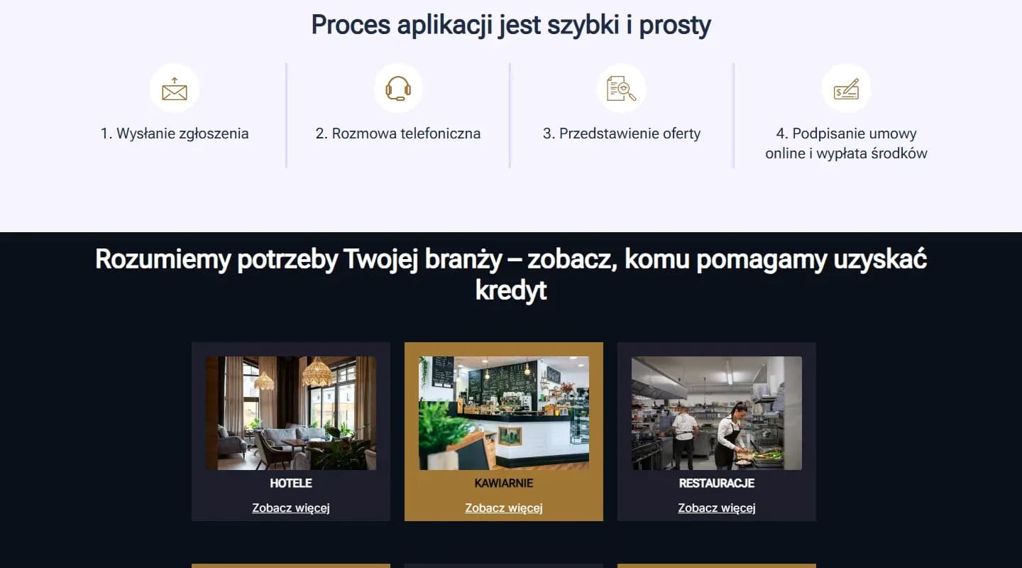 Rozwijamy Biznesy — sekcje procesu finansowania i formularza — zrzut strony