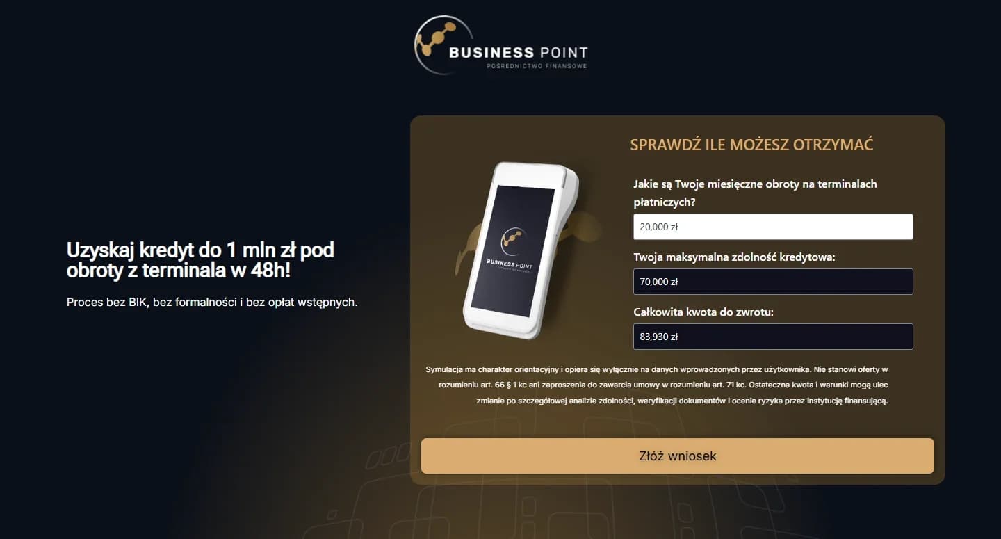 Business Point — landing page z ofertą finansowania i formularzem