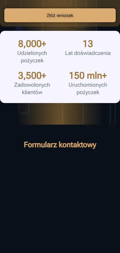 Rozwijamy Biznesy — sekcje procesu finansowania i formularza — widok mobilny
