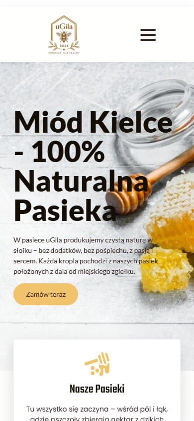Pasieka uGila — mobilny widok strony głównej