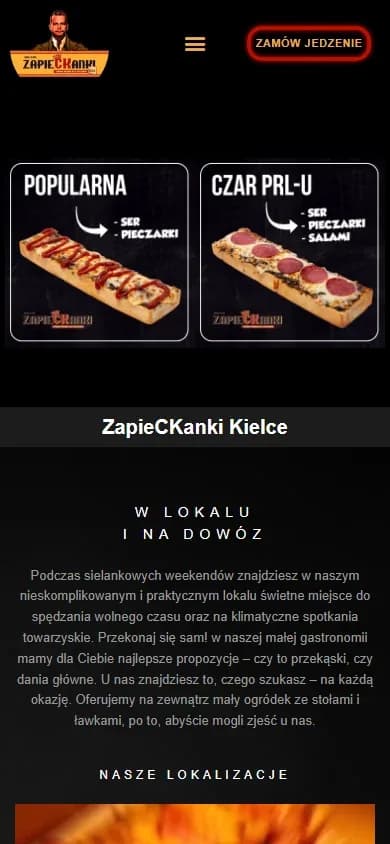 ZapieCKanki Kielce — strona lokalizacji z menu zapiekanek — widok mobilny