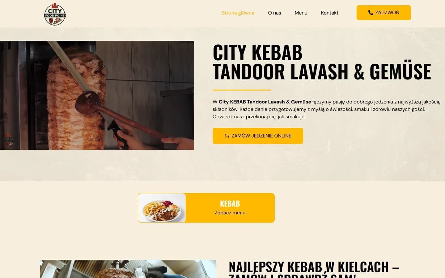 City Kebab — strona lokalu gastronomicznego z menu i zdjęciami dań — zrzut strony