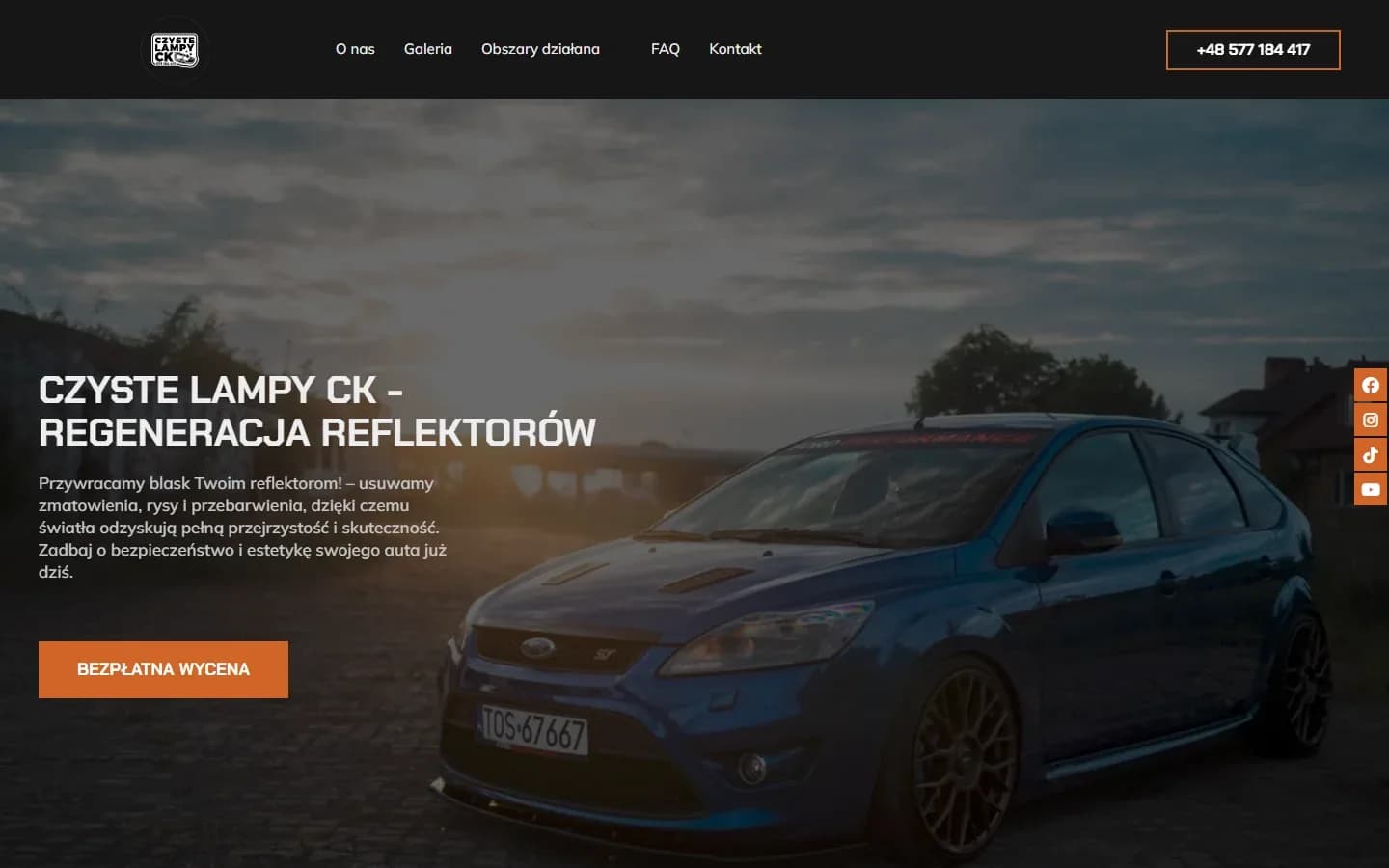 Czyste Lampy CK — motoryzacyjna strona regeneracji reflektorów — zrzut strony