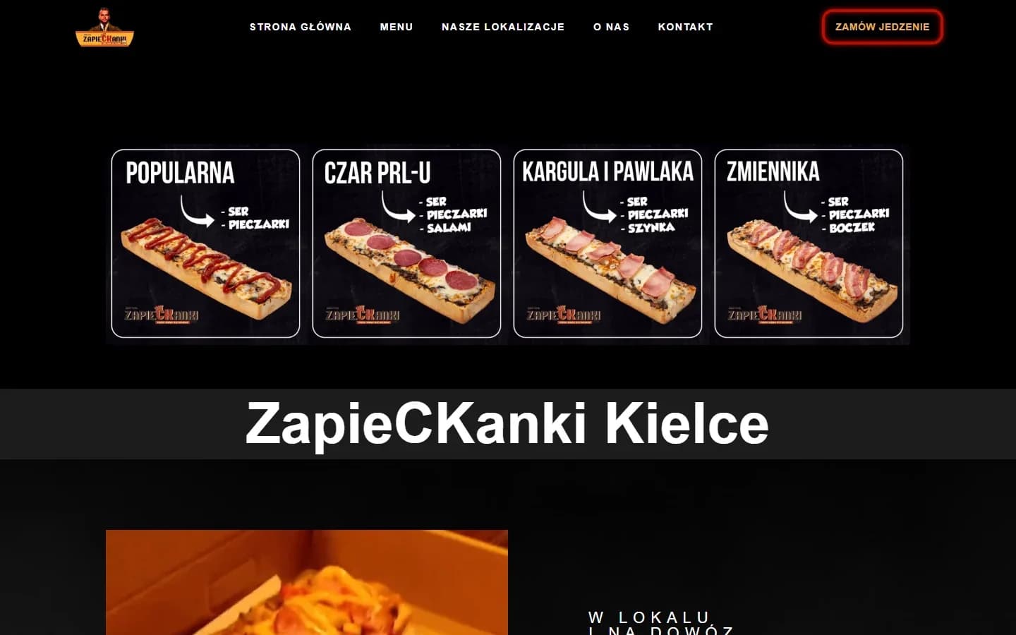 ZapieCKanki Kielce — strona lokalizacji z menu zapiekanek — zrzut strony